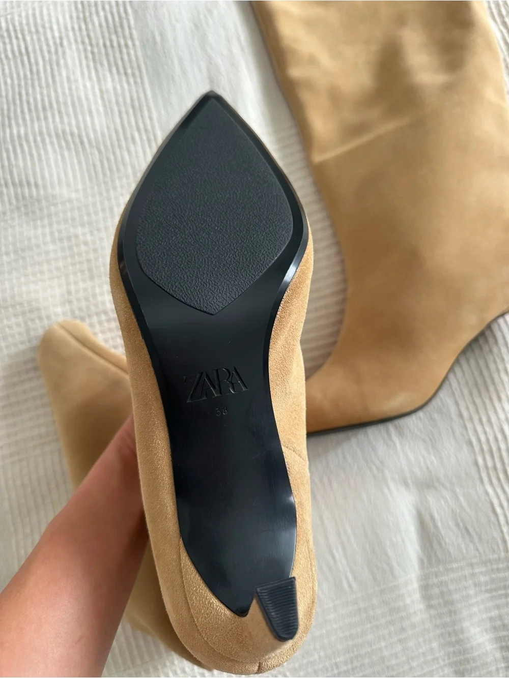ZARA Leather Knee High Pointed Toe Boots Camel Size 38 / US 7.5 NWT